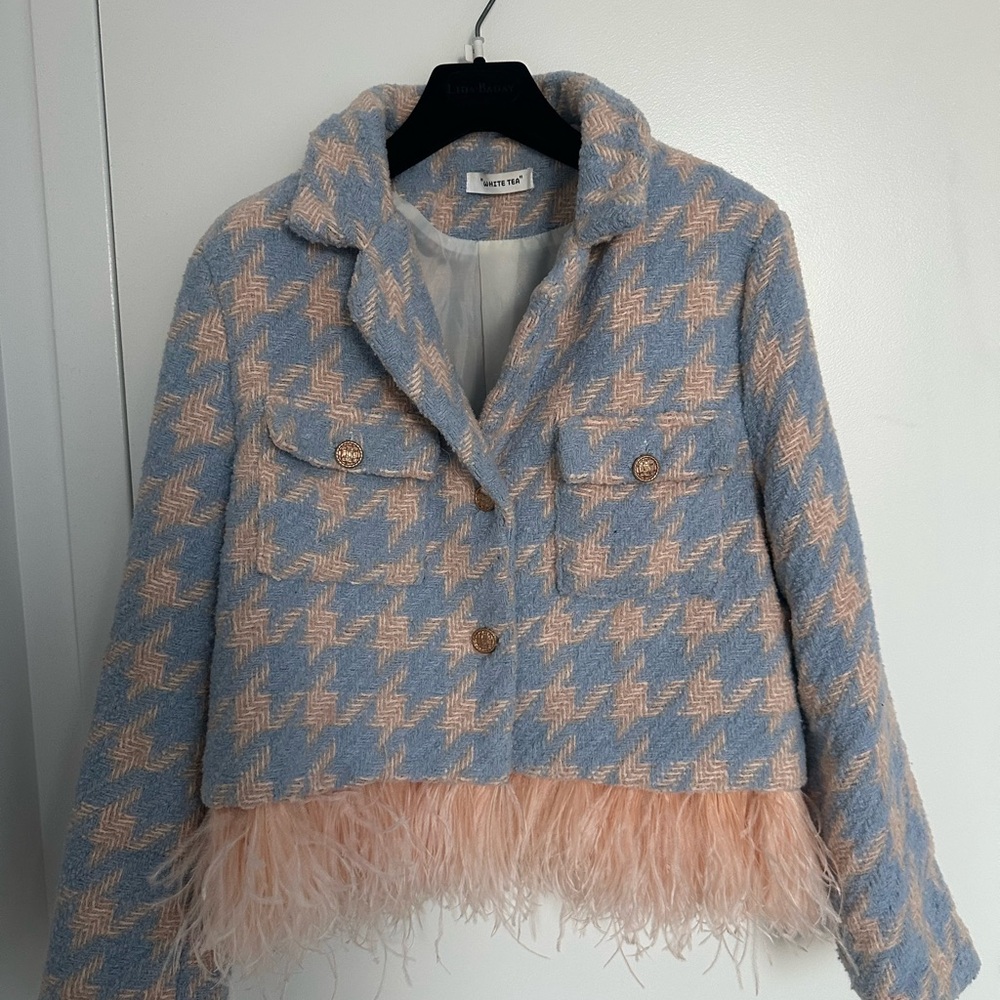 Tweed Feather trimmed Women's Jacket - Picture 2 of 3